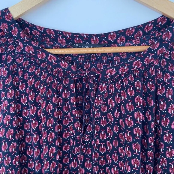 ADDITION ELLE NAVY/RED/PINK 100% RAYON GEOMETRIC PRINT BLOUSE W/TIE NECKLINE, 18 - Picture 8 of 12